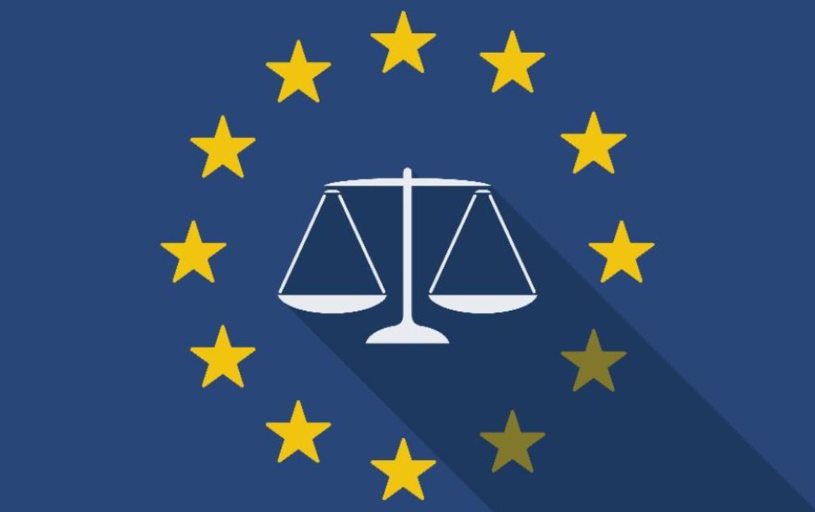 Logo για το κράτος δικαίου στην ΕΕ (ζυγαριά μέσα σε κύκλο αστεριών της ΕΕ)